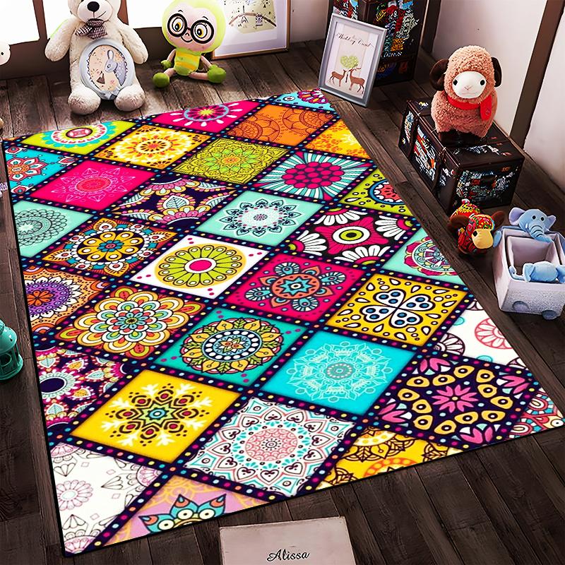 Colorful Boho Mandala Pattern Design Rug Non-slip rug suitable for living room and bedroom sofas