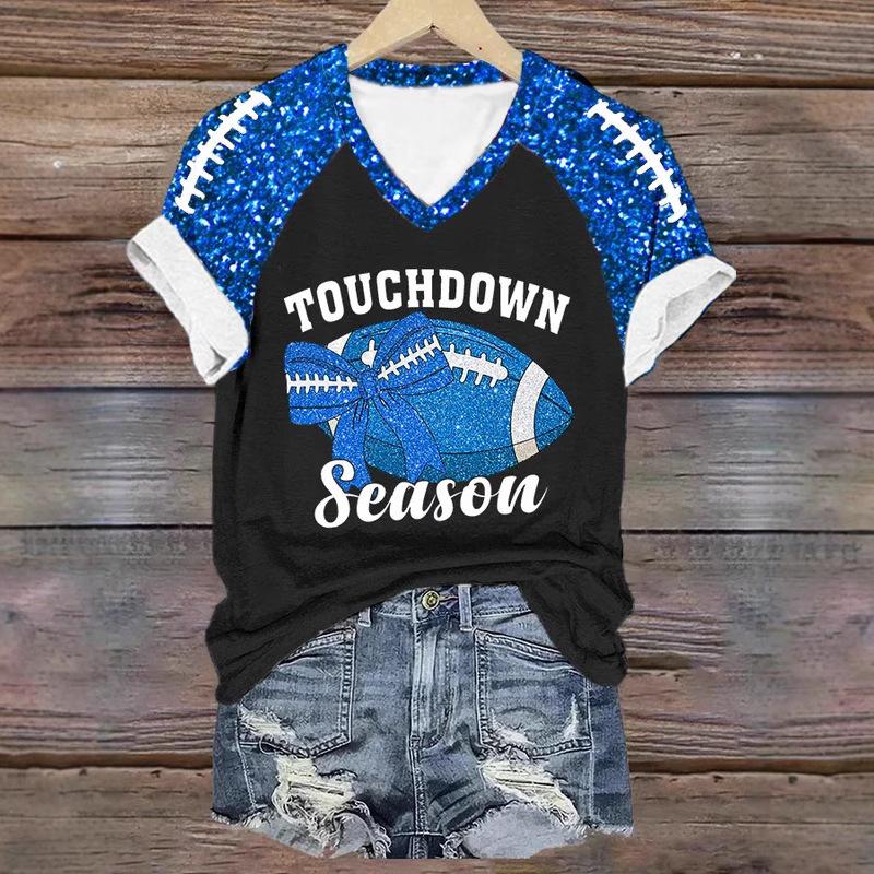 Women's Rugby Print 3D Digital Print Women's T-shirt Casual Trend V-neck Short Sleeved Shirt 3413 EMA