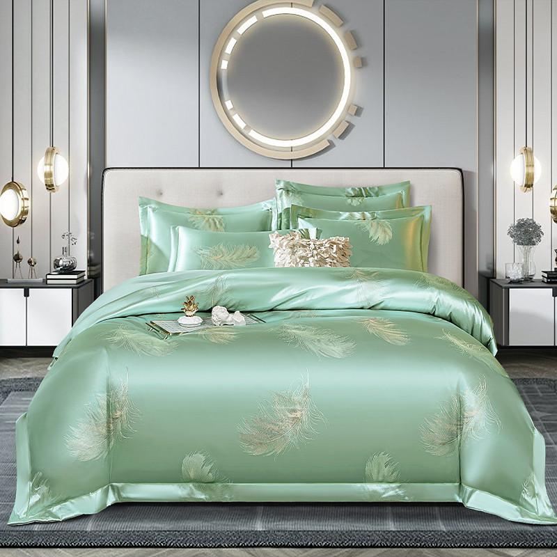 

Yarn-Dyed Quality Jacquard Satin Luxury Delicate Silky Texture Bedding Set Double Queen (1Duvet Cover+1Bed sheet+ 2Pillowcases) Double 200X200cm4Pcs