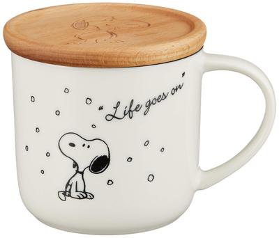 Yamaka Shoten SNOOPY Tasse mit Deckel dient als große saisonale Tasse, perfekt als Geschenk für Frauen oder zur Hochzeit "PEANUTS" (auch Untersetzer), (ca. 350ml),