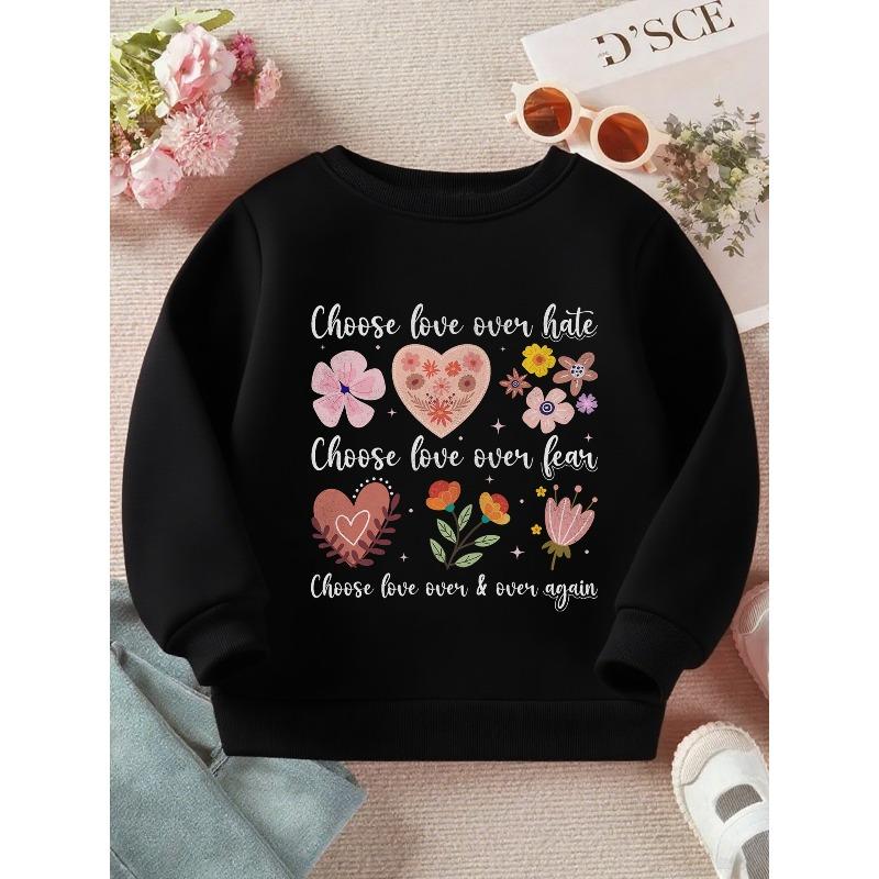 Kids Sweatshirt Embrace Love: A Whimsical Floral Reminder of Kindness Print Long Sleeve Crewneck Sweatshirt - Soft Casual Pullover Top