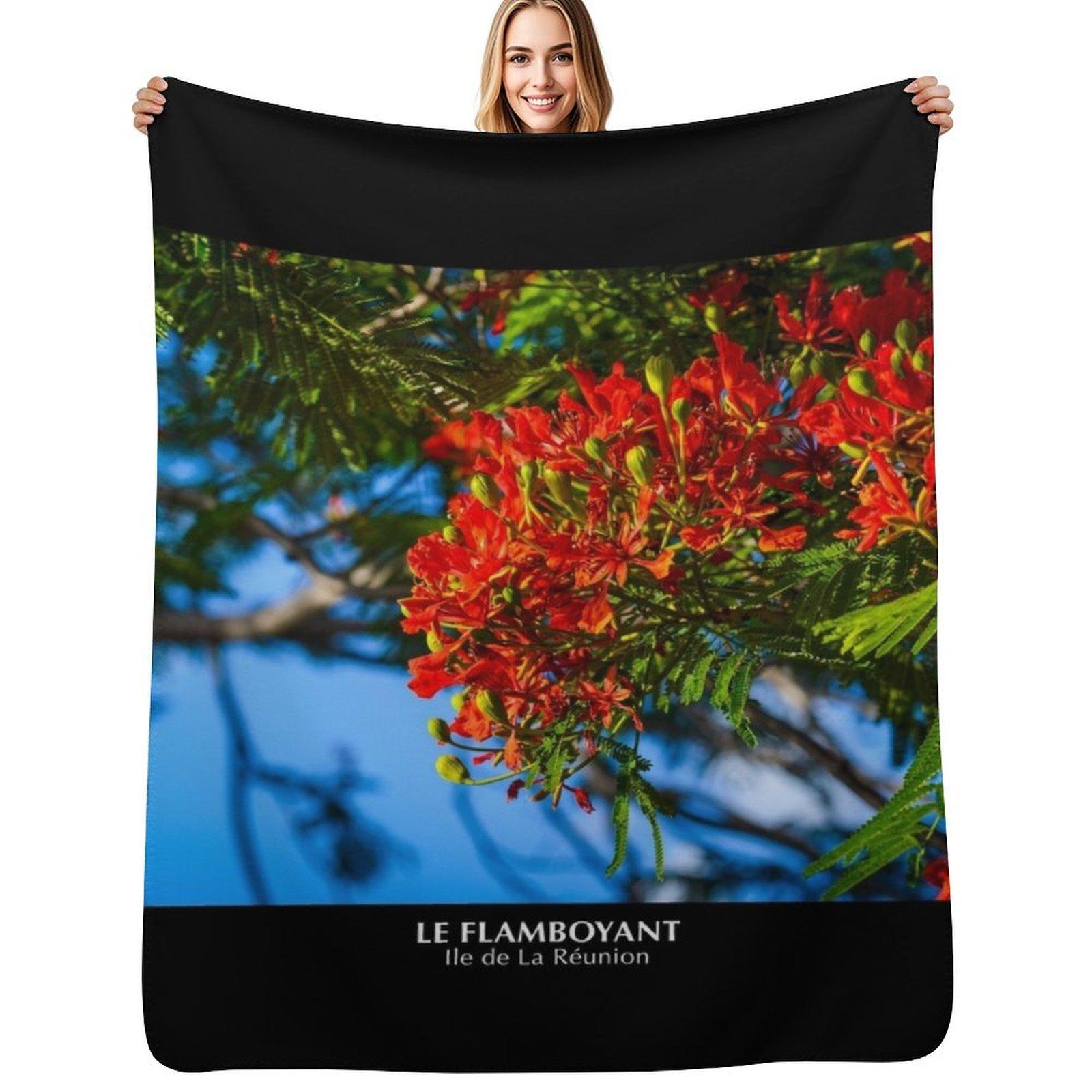 Flamboyant on Reunion Island Throw Blanket Warm Plush Fuzzy Blanket for Living Room Size: 75*100cm, Weight: 230 GSM