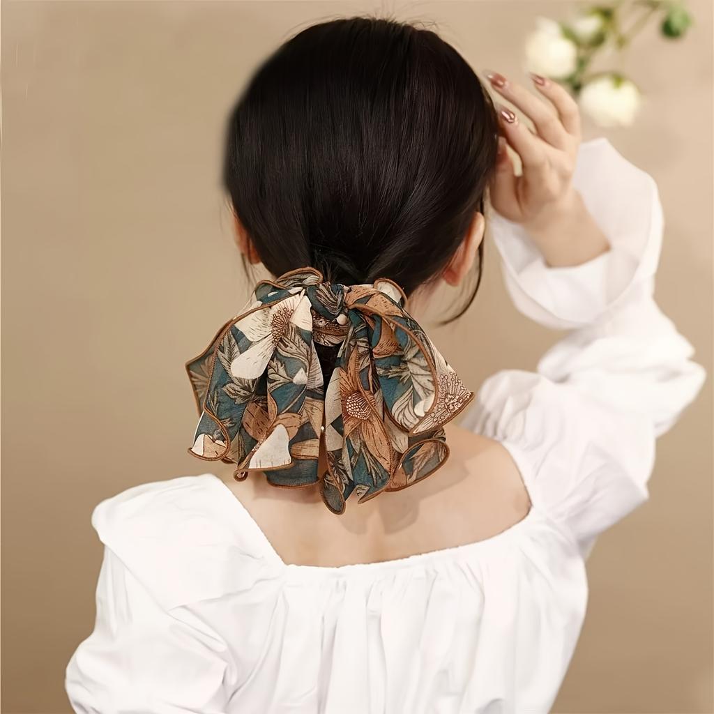 Französisches Twin Dream Chiffon Schleifen Stirnband × Samt Haargummi Geschenkbox | Vintage Blumen Spitzen Accessoires für Hochzeiten bis zur alltäglichen Eleganz-Aufwertung