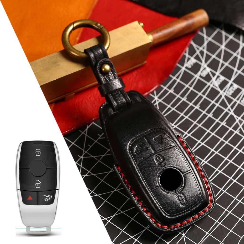 Leather Car Remote Key Cover Case Holder Shell Protector Fob For Mercedes Benz A B C E S Class S400L CLA CLS GLC GLE GLS EQE EQS