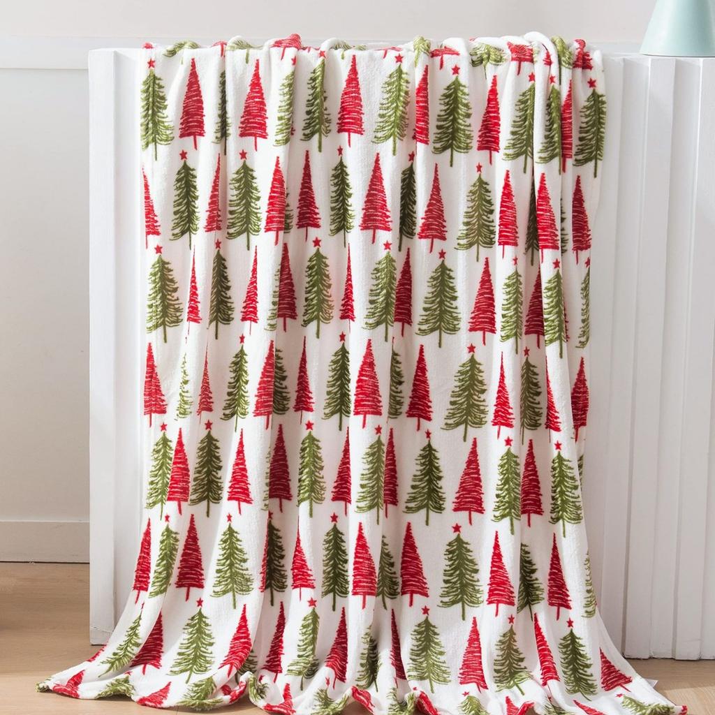 2025 Flannel Throw Blanket Wine Red Blanket Reindeer Christmas Blanket Holiday Gift Sofa Blanket