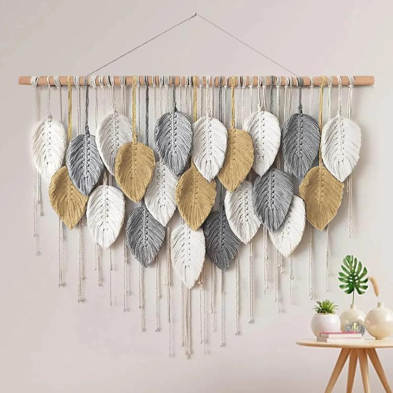 Bohemian Handmade Woven Tapestry Headboard Living Room Background Wall Decoration Colorful Leaf Decoration