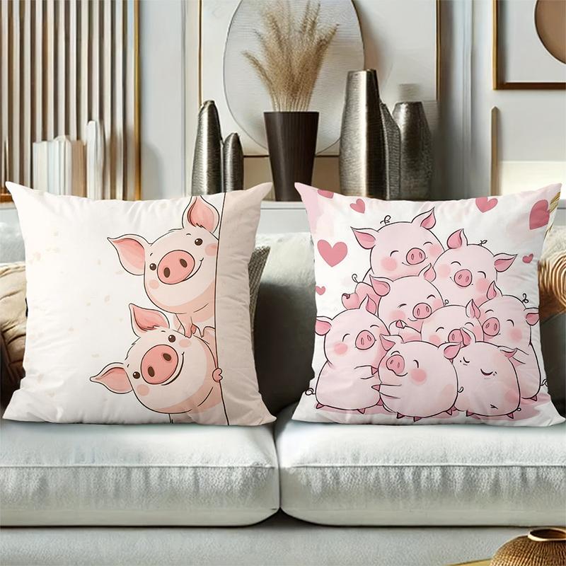 Cute Pig And Cow Pattern Cartoon Throw Pillow Covers Polyester Pillowcase, Sofa Decorative Cushion Cov Headboard Pillow