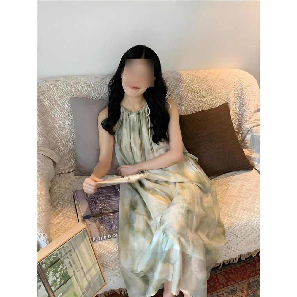 

Женское летнее платье без рукавов с размазанным вырезом, новое, свободное, в ленивом стиле, для приморского отдыха XL- (recommended 110-60kg)