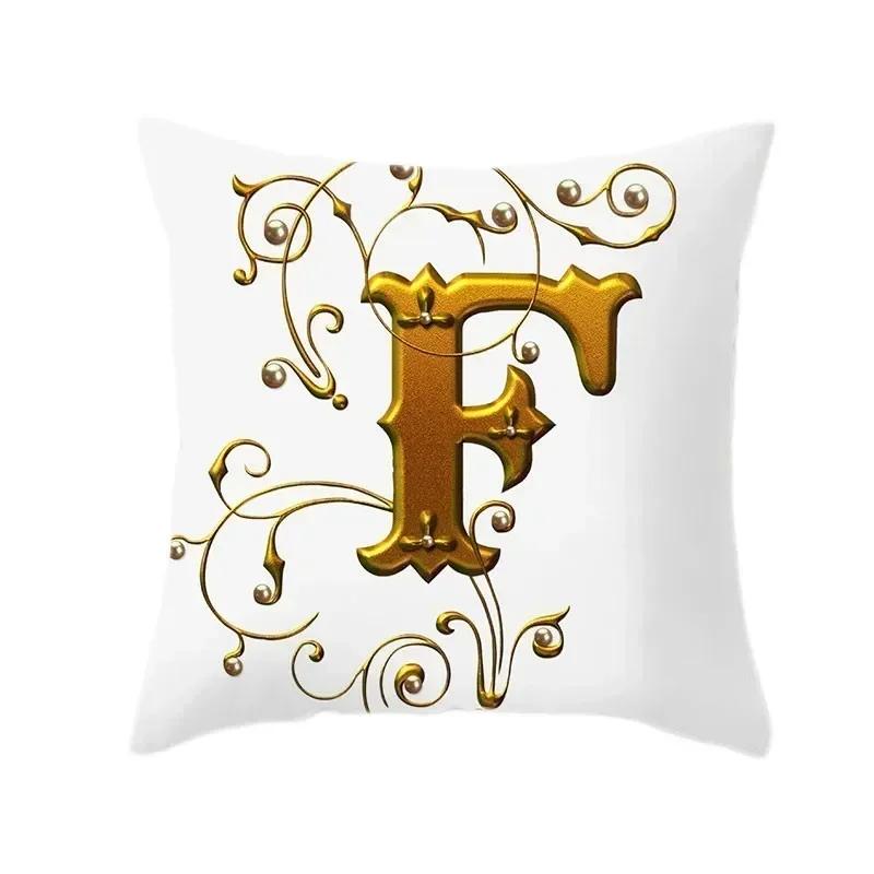 45*45Cm European Gold 26 Letters Pillowcase Digital Printed Peachskin Home Texile Pillowcase Home Decorative Sofa Cushion Cover