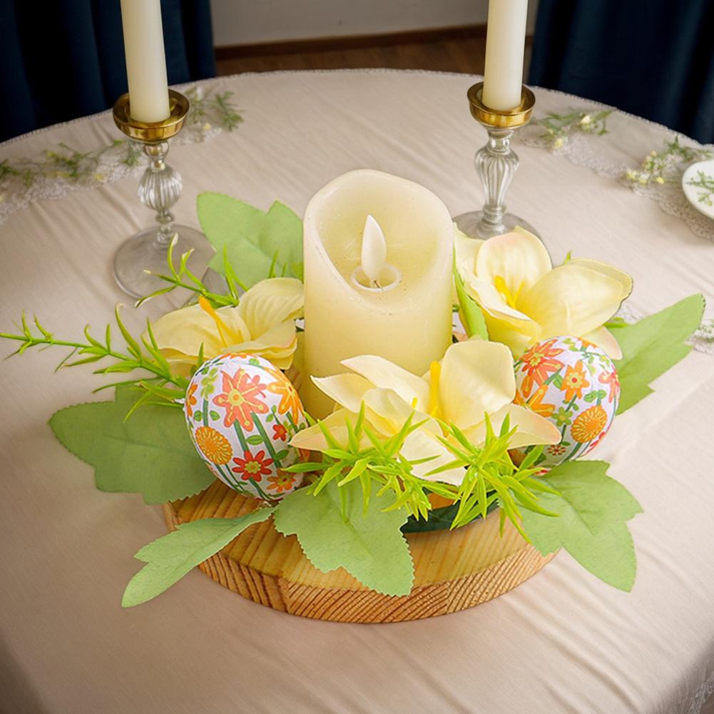 Easter Egg Wreath Easter Flower Decorations Exquisite Spring Wreath Decor Diameter 20cm Candle Holder Ornament for Holiday Party