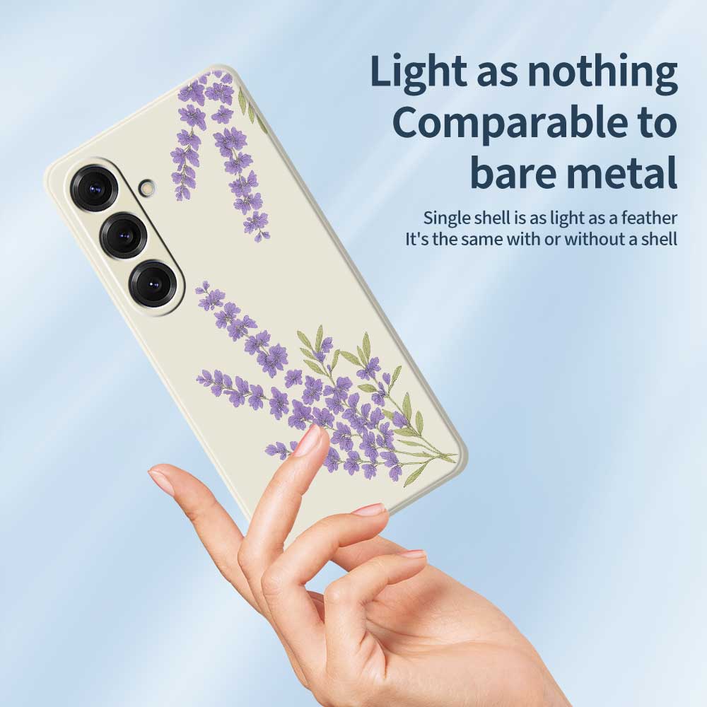 For Samsung Galaxy S25 Case Lavender Pattern Printing Straight Edge TPU Phone Back Cover
