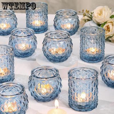 24pcs Blue Glass Votive Candle Holders Round Tea Lights for Table Centerpiece Tea Lights Candle Holder Glass for Wedding Shower Home & Party Decor