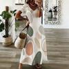 Women Plus Size V Neck Short Sleeve Abstract Printed Straight Maxi Dress