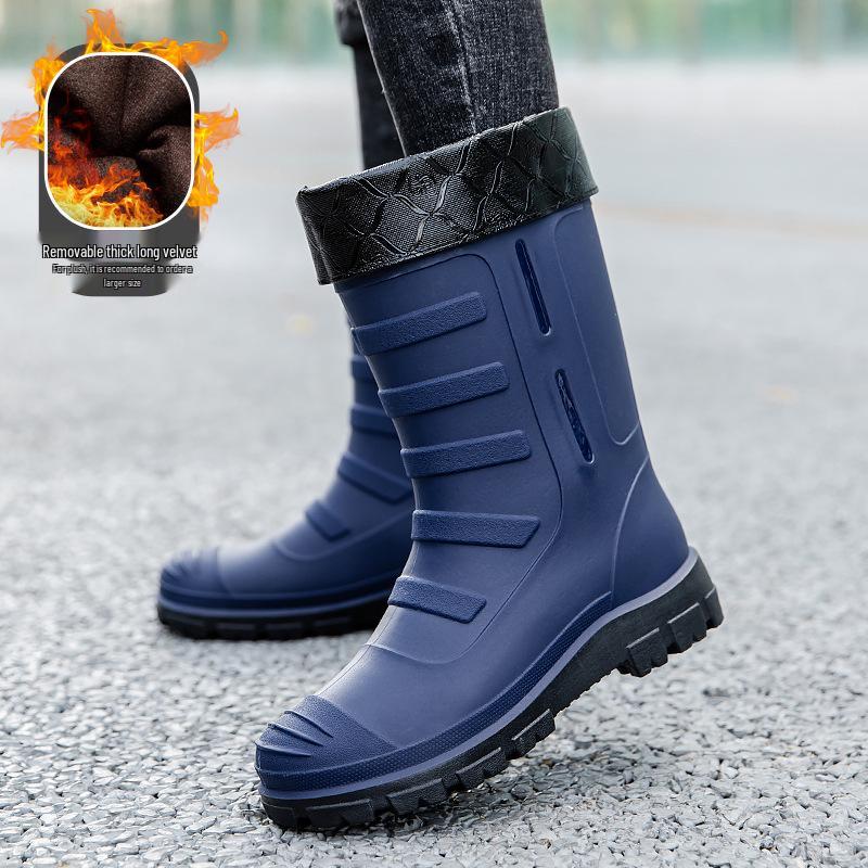 Men's Waterproof Non-Slip High-Top Rubber Rain Boots for Fishing and Car Wash