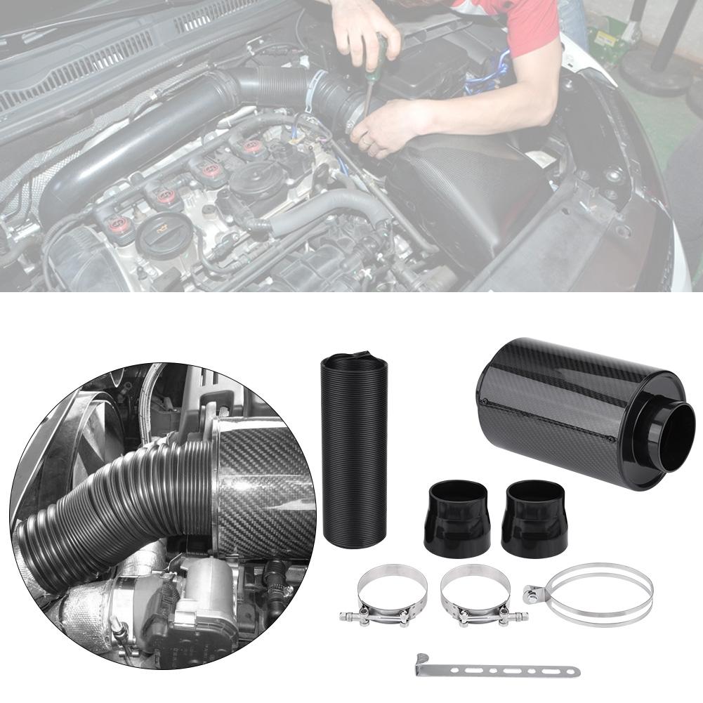 76mm 3" Universal Carbon Fiber Induction  Filter Box Cold Air Intake System W/ Intake Hose Cold Air Intake System Intake Hose