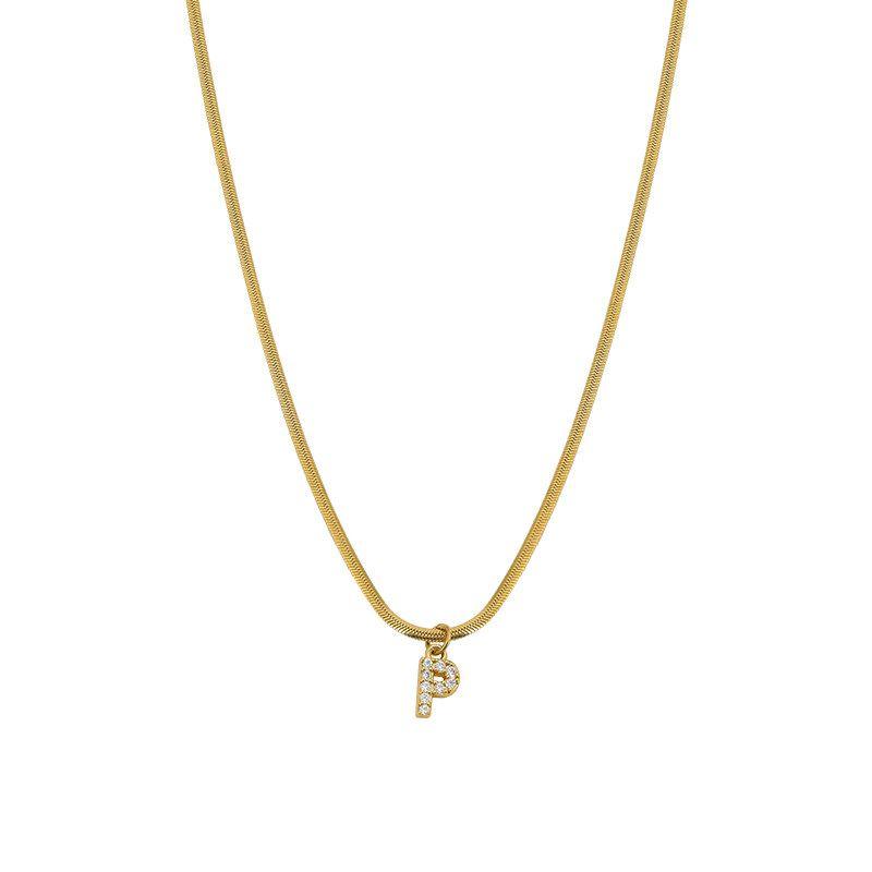 Neckontheline Diamond Letter Necklace European and American Ins Style Simple and Versatile Short Necklace Fine Snake Bones Chain