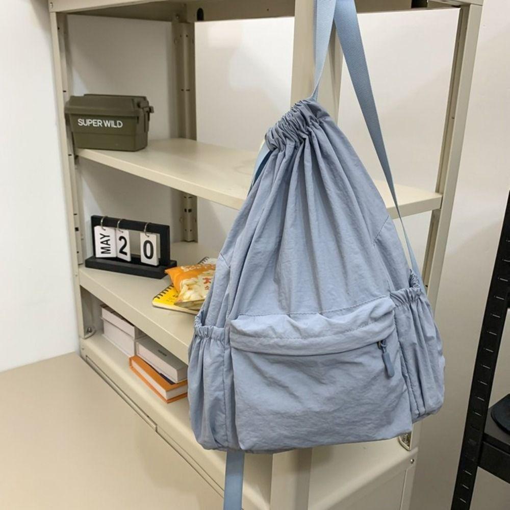 Light Weight Nylon Shoulder Bag Large Capacity High School Bag Drawstring Backpack Girls Boys