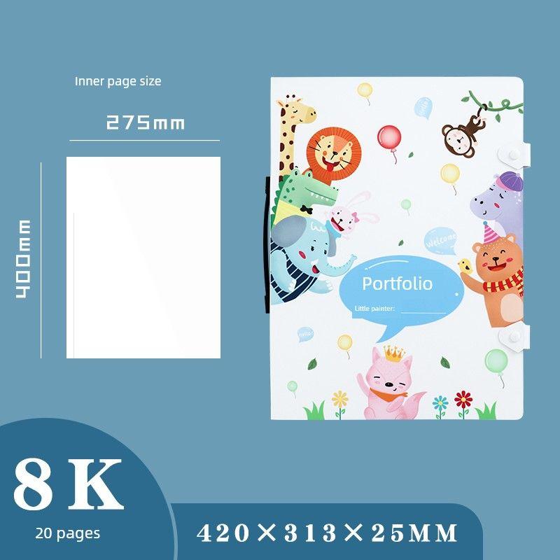 

Satchel 8K Poster Folder Favorites 4K Award Collection Book A3 Album Kids Art Works Storage Book Portable 8K Metal Buckle [Animal Party] 20 Pages