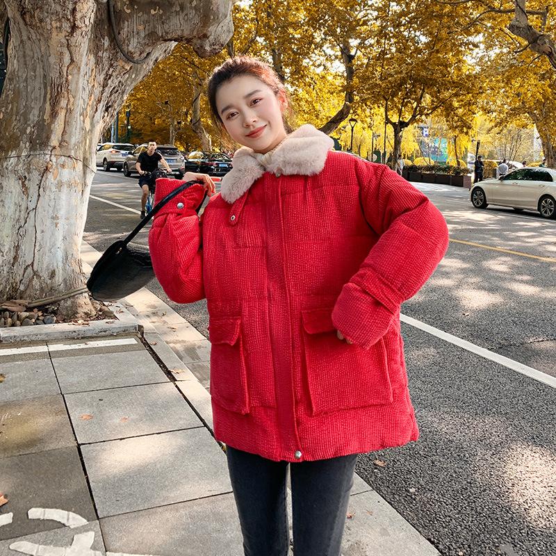 2025 Fall/Winter New Corduroy Padded Jacket Large Size Thickened Down Cotton Jacket Women's Loose Cold-proof Cotton Jacket