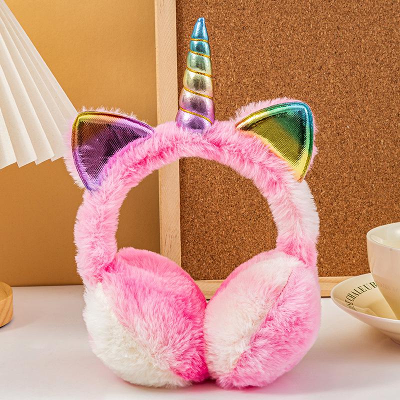 Einhorn Kinder Plüsch Ohrenwärmer aus Kunstfell - Winter Kälteschutz, Warm, Teleskopisch, Tragbar