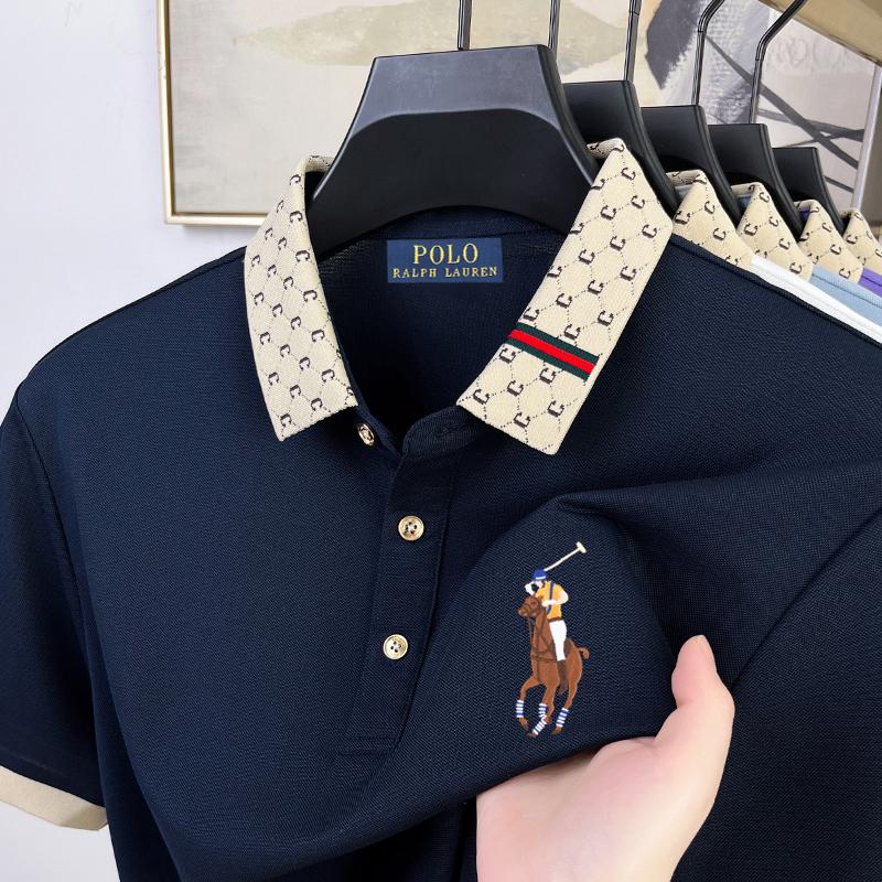 Polo Ralph Lauren 2025 Léto Pánské Nové Výšivka Pony Jednobarevné Volné Barevný Límec Business Casual Polokošile