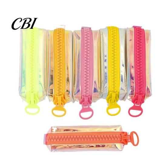 Rainbow Gradient Pen Bag Iridescent Holographic Pencil Case, Transparent Stationery with Wide Correction Tape Holder Case U-Shaped Zipper, Large