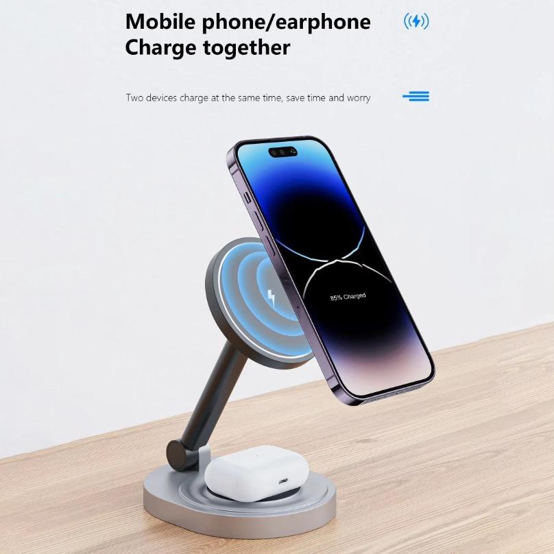 Magnetic Wireless Charger Stand Pad 3 In 1 For Magsafe iPhone 16 15 14 13 12 Pro Max Apple Watch Airpods Fast Charging Station