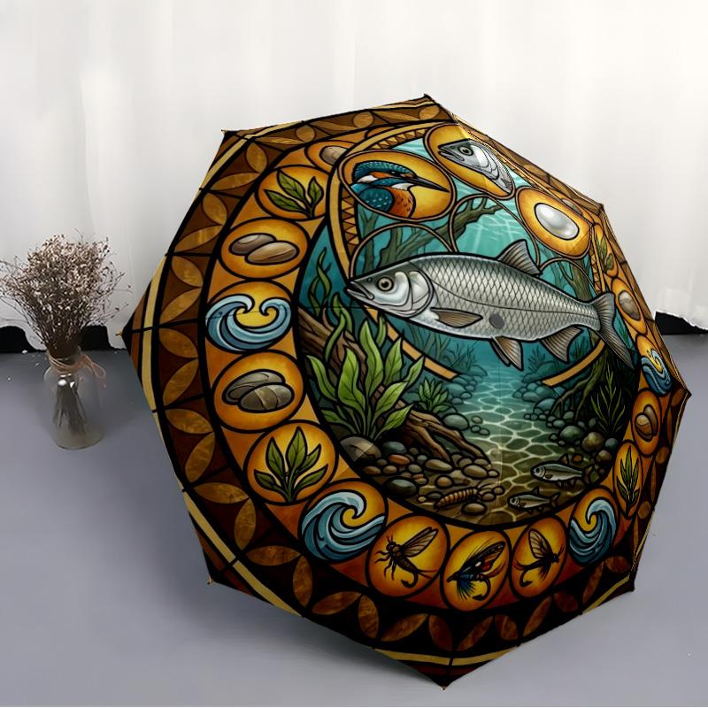 River Glass pattern umbrella, portable and foldable design, 8 ribs, a casual accessory for Halloween, Christmas, and birthday gifts.
