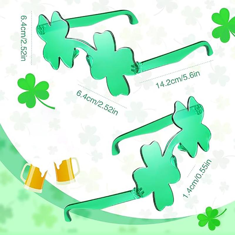 Ochelari de soare amuzanți fără ramă, trifoi cu patru foi, la modă, verzi, pentru festival, costume, ochelari de soare pentru plajă