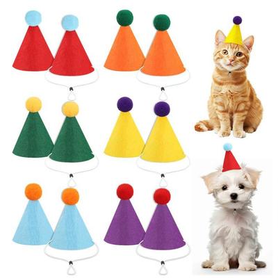 INS Style Pet Birthday Embroidery Hat Set for Cats and Dogs - Cute Solid Color Party Hat