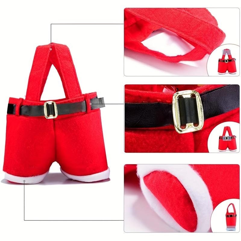 Santa Claus Shorts Gift Bag - Cute Christmas Gift Bags, Polyester Material, New Year & Christmas Gift Candy Bag Set