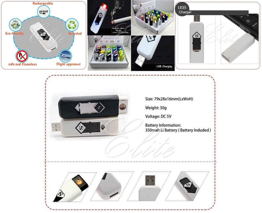 New Usb Slim Rechargeable Cigar Cigarette Flameless Lighter Lighter Electronic Lighters
