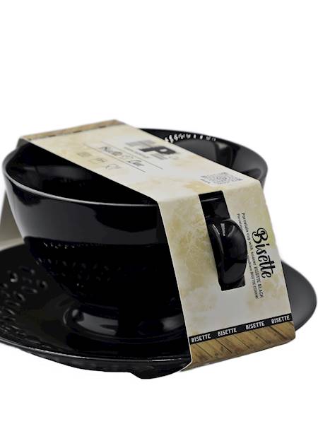 BLACK CERAMIC CUP 260ml WITH OPENWORK SAUCER FOR COFFEE AND TEA