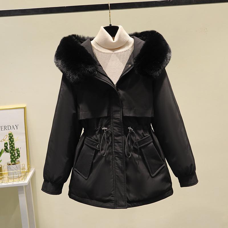 Autumn And Winter Mid Length Cotton Women's Thickened Loose Warm Cotton Coat Large Women's Cotton Coat