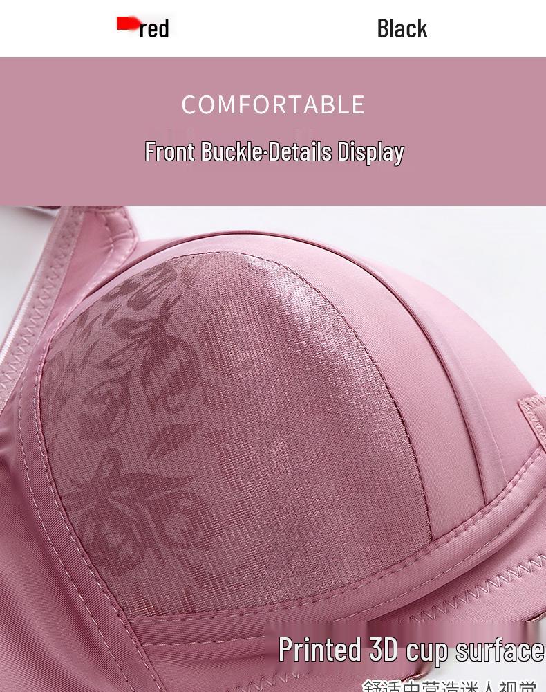 Plus Size Front Closure Wire-Free Bra for Middle-Aged & Elderly: Side Support, Comfortable Thin Cup, Perfect for Moms