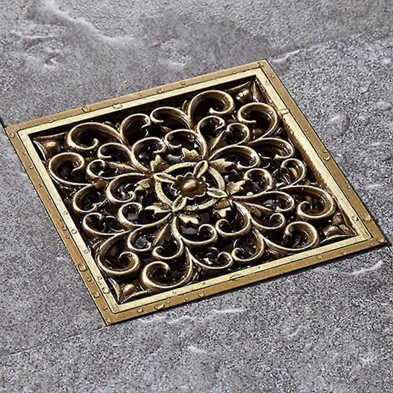 Copper Material For Floor Drain European Brass Shower Drain Bathroom Accessories 10x10cm Square Odor Prevention 1Set