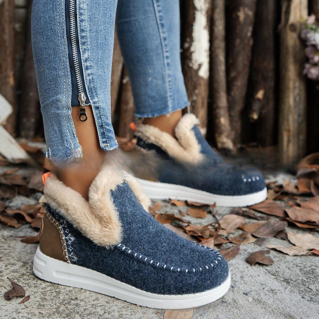 Autumn and Winter Round-toed Thick-soled Warm Cotton Shoes, Plus-size Women's Shoes, Snow Boots