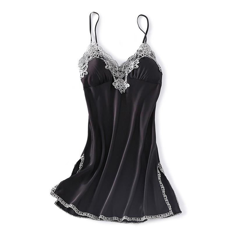 Women's Silk V-Neck Lace Trim Pajama Camisole Nightgown