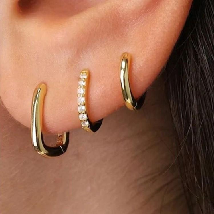 3pcs New Fashion Minimalist Copper Zircon Cross Earrings Set for Women Chunky Birthday Vacation Daily Wear Party Jewelry Gifts