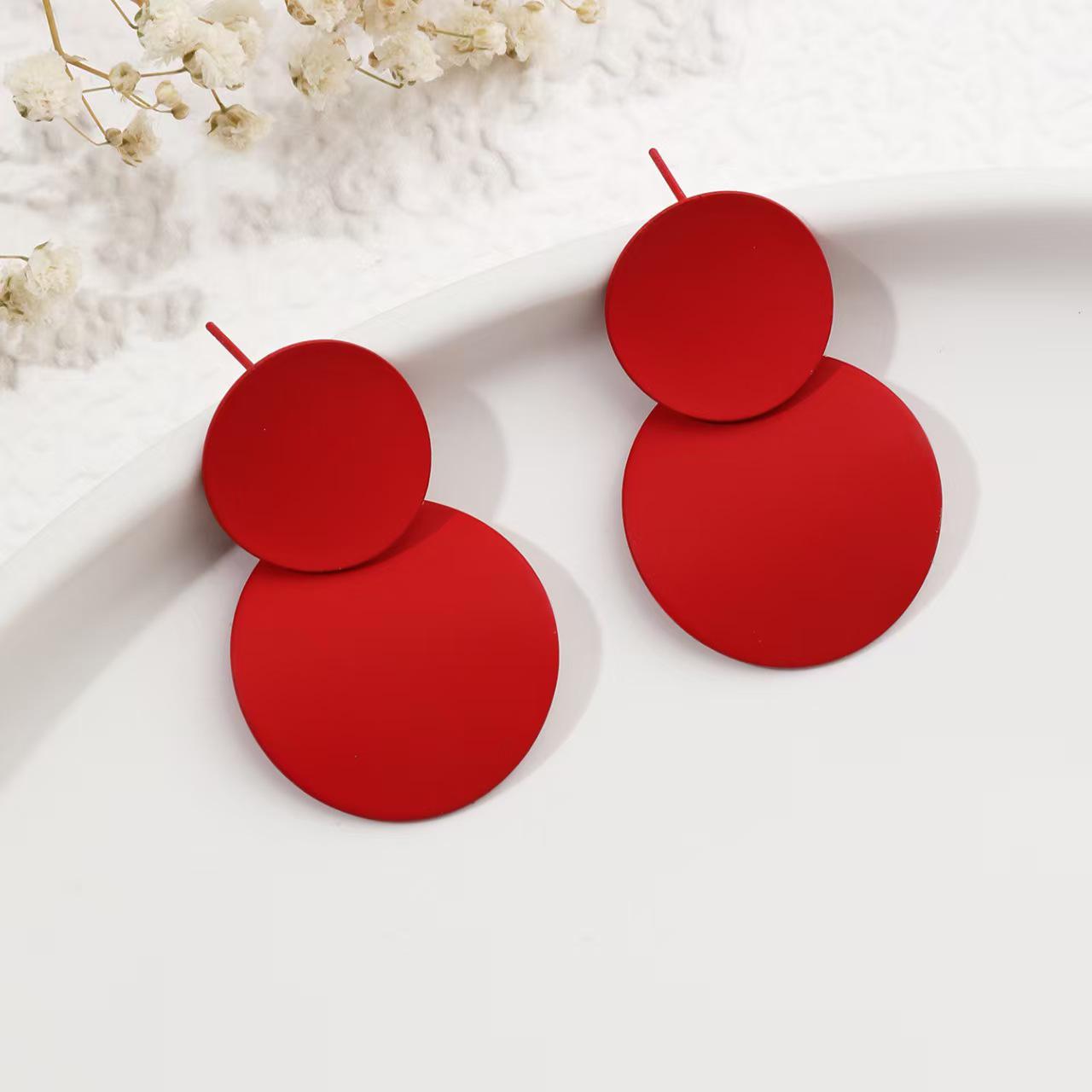 Korean Colorful Geometric Disc Stud Earrings - Trendy Patchwork Design for Women