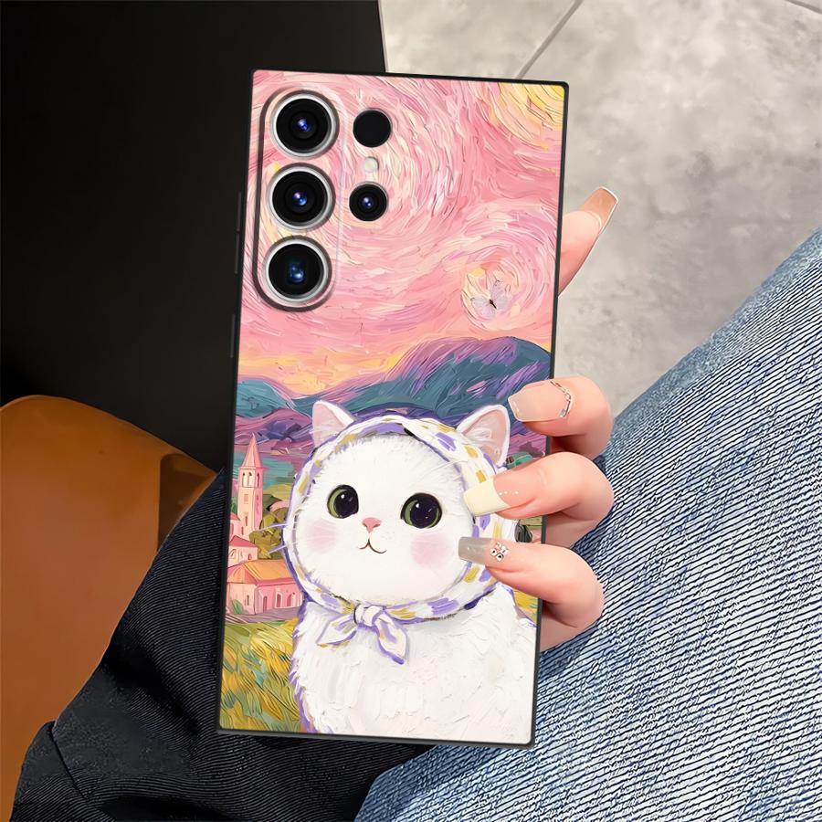 Funda Phone Cover Case for Samsung Galaxy S26 Ultra S23 S24 Note 20 8 9 10 S20 Ultra S10 S9 S21 FE S25 Plus Cartoon Cute Cat