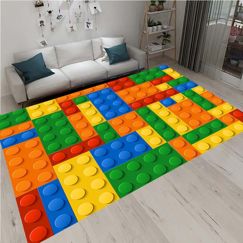 3D barevné geometrické blokové koberce do obývacího pokoje, ložnice, koberce s motivy stavebních kostek pro domácnost, dětský pokoj, protiskluzová podložka