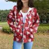 Women's Casual Fashion Long Sleeve Zipper  Printed Hooded Sweatshirt