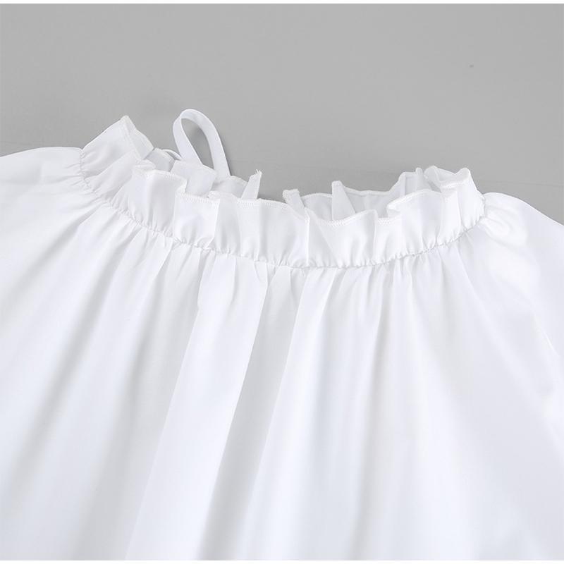 Elegant Ruffles Short A-line Dress Women Lace Up O-neck Sleeveless Vacation Dresses  Lady White Party Dress