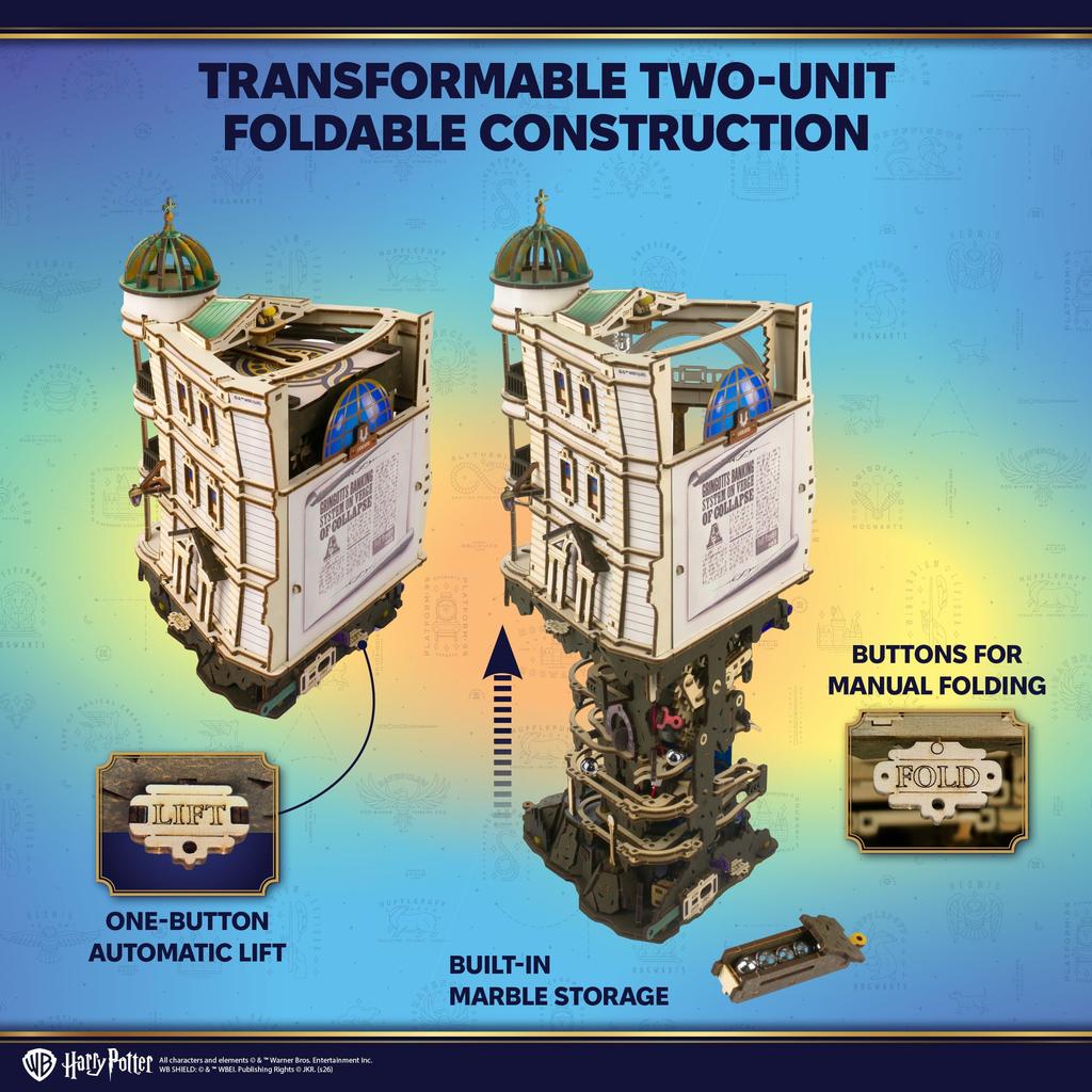 UGEARS Gringotts Bank Marble Run Adult 3D Wooden Puzzle Mechanical Wooden Model Kit DIY Assembly Craft Kit Brain Teaser Puzzle Book Design Hobby Gift