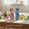 Påskdekor Flockad Påskhare Dekor med Fluga Kaninfigur Påskbordsdekoration