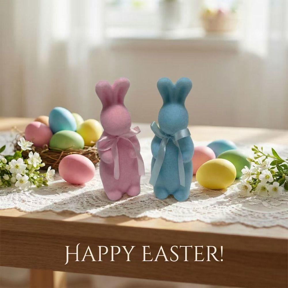 Easter Decor Flocked Easter Bunny Decor Easter Bunny with Bow Tie Bunny Figurine Foam Material Flocked Foam Rabbit