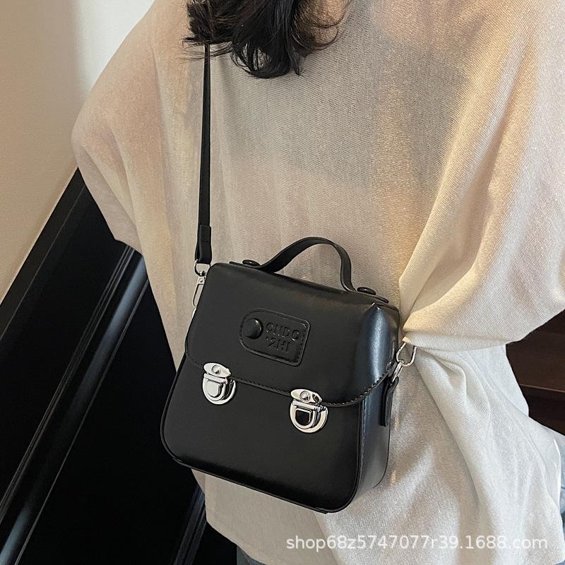 Shoulder bag retro small backpack 2025 spring new simple fashion messenger bag double lock small square bag women's bag