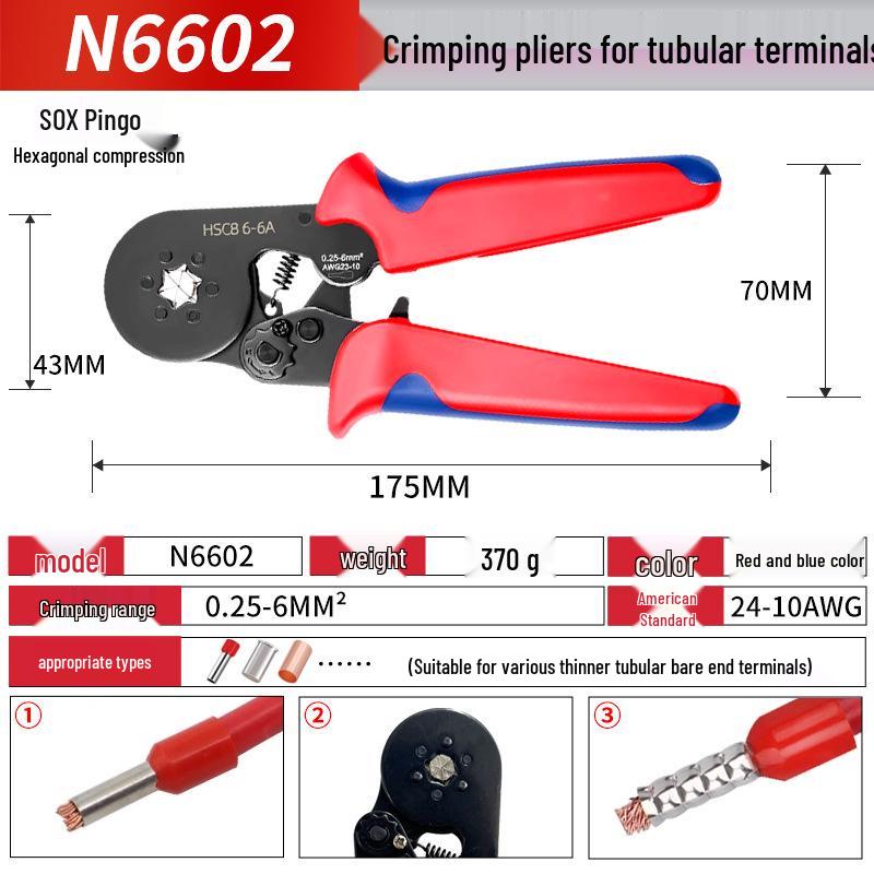 HSC8 6-4 Insulated Tubular Terminal Crimping Pliers Set