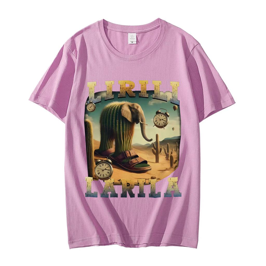 Lirili Larila Funny Italian Brainrot Meme Tshirt High Street Fashion Trend Short Sleeve T Shirt Unisex Casual Cotton Tshirts